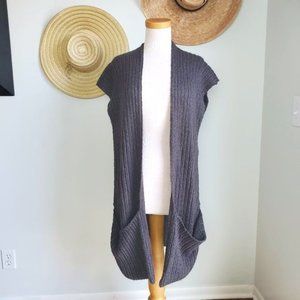 Mystree Sweater Vest Pockets Gray Brown Lagen Look Long Soft Cap Sleeve Draped